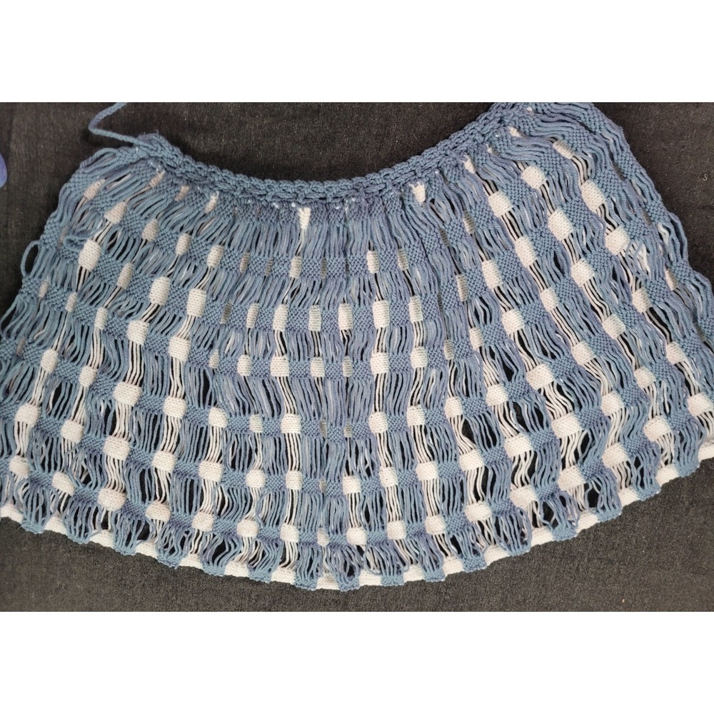 Vintage 70s Handmade Crochet Blue White Cape Capelet Knit‎ Poncho Shawl - Picture 8 of 11